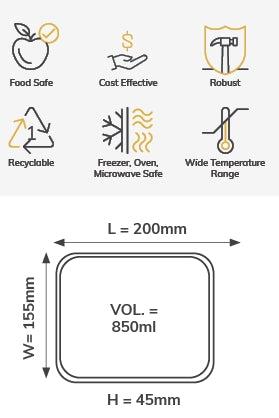 14-2FW Enduro C-PET Tray White 700ml 200x155x45mm 2-Compartments 700pcs