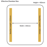 Diagram showing dimensions of an effective chamber size with seal bar lengths and width.
